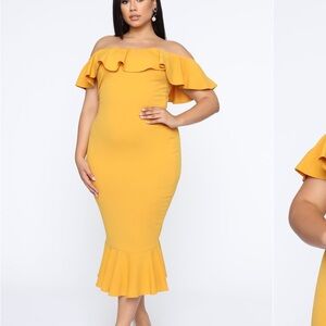 Yellow Off-Shoulder Flutter Sleeve Cocktail Dress
